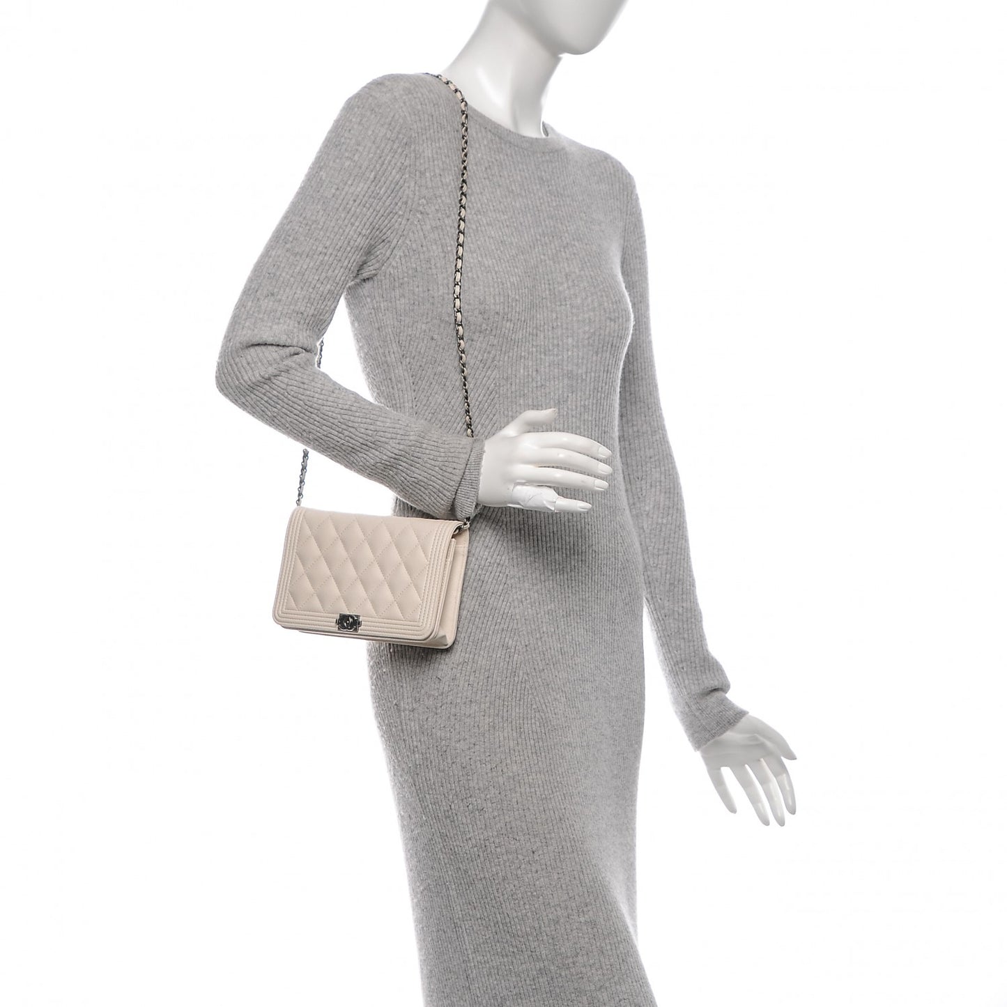 Caviar Quilted Boy Wallet On Chain WOC Ivory