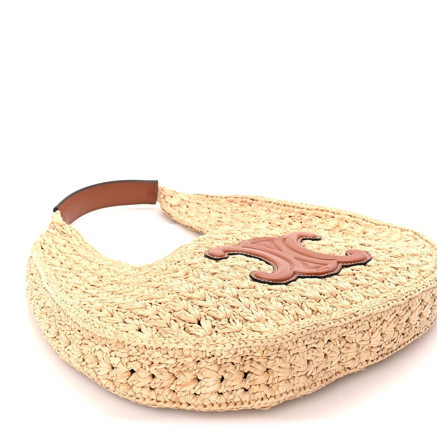 Raffia Calfskin Triomphe Panier Hobo Bag Natural Tan