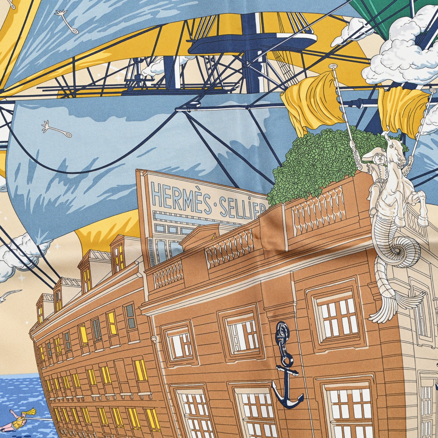 Hermes Silk Flagship Scarf 90 Emeraude Bleu Jean 2 of 5