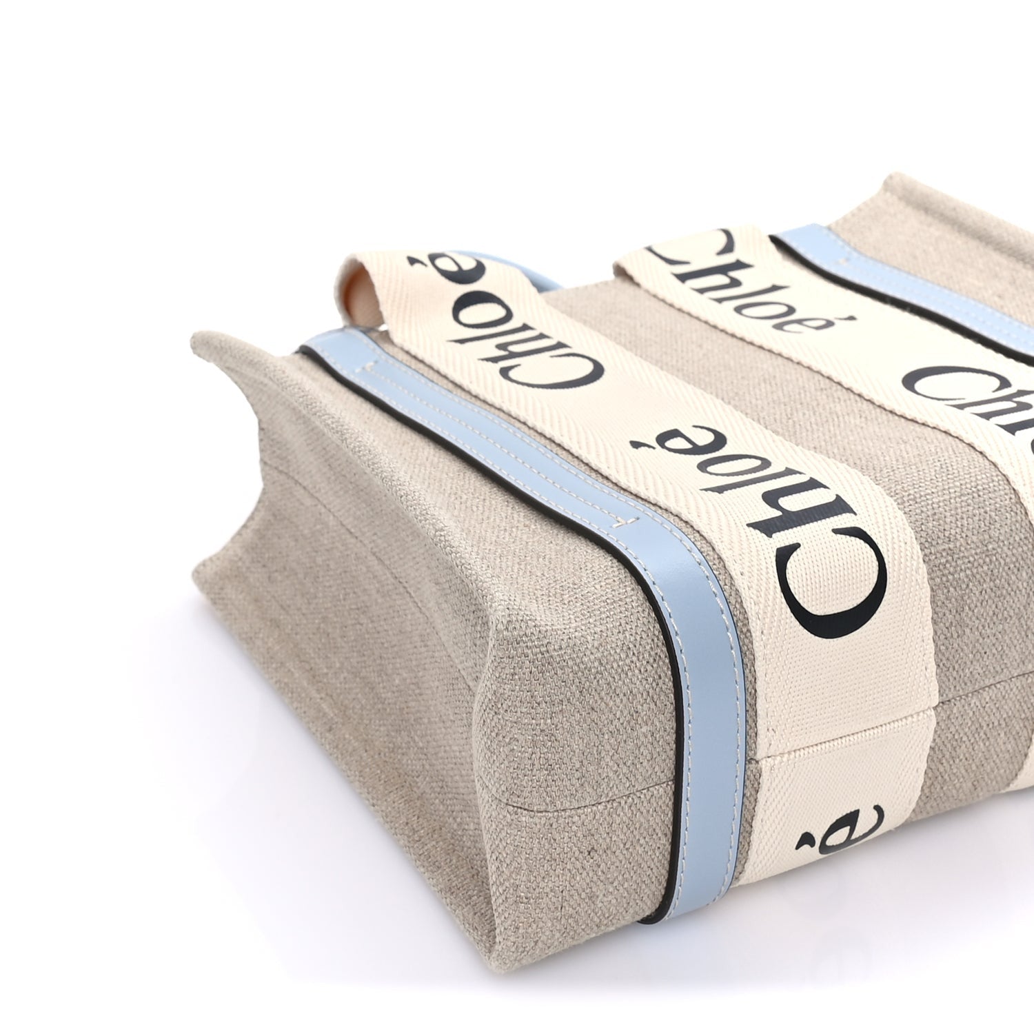 Chloe Cotton Calfskin Small Woody Ribbon Tote With Strap Light Blue 8 of 9