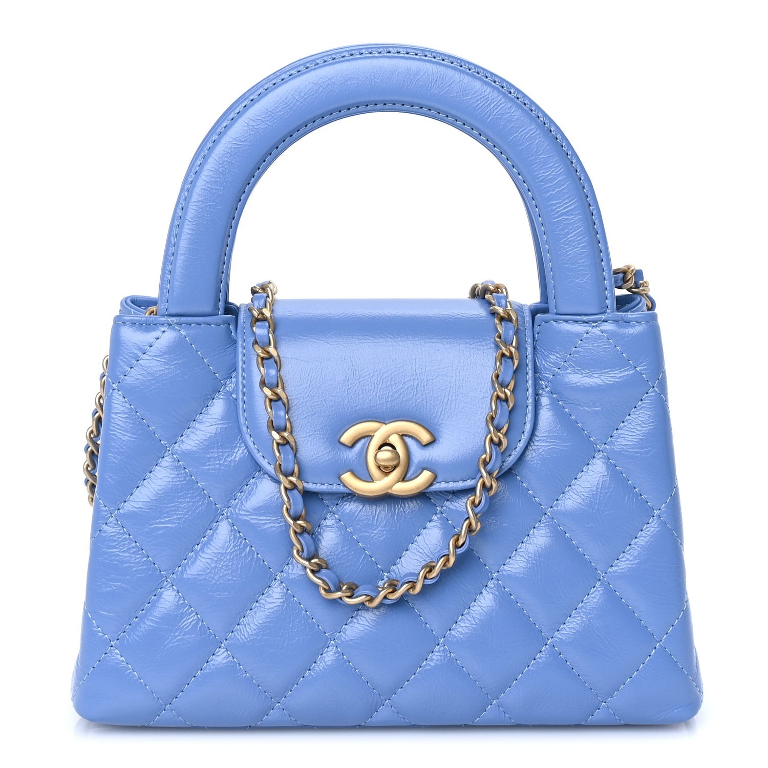 Chanel Shiny Aged Calfskin Quilted Nano Kelly Shopper Blue Blue 1 of 7