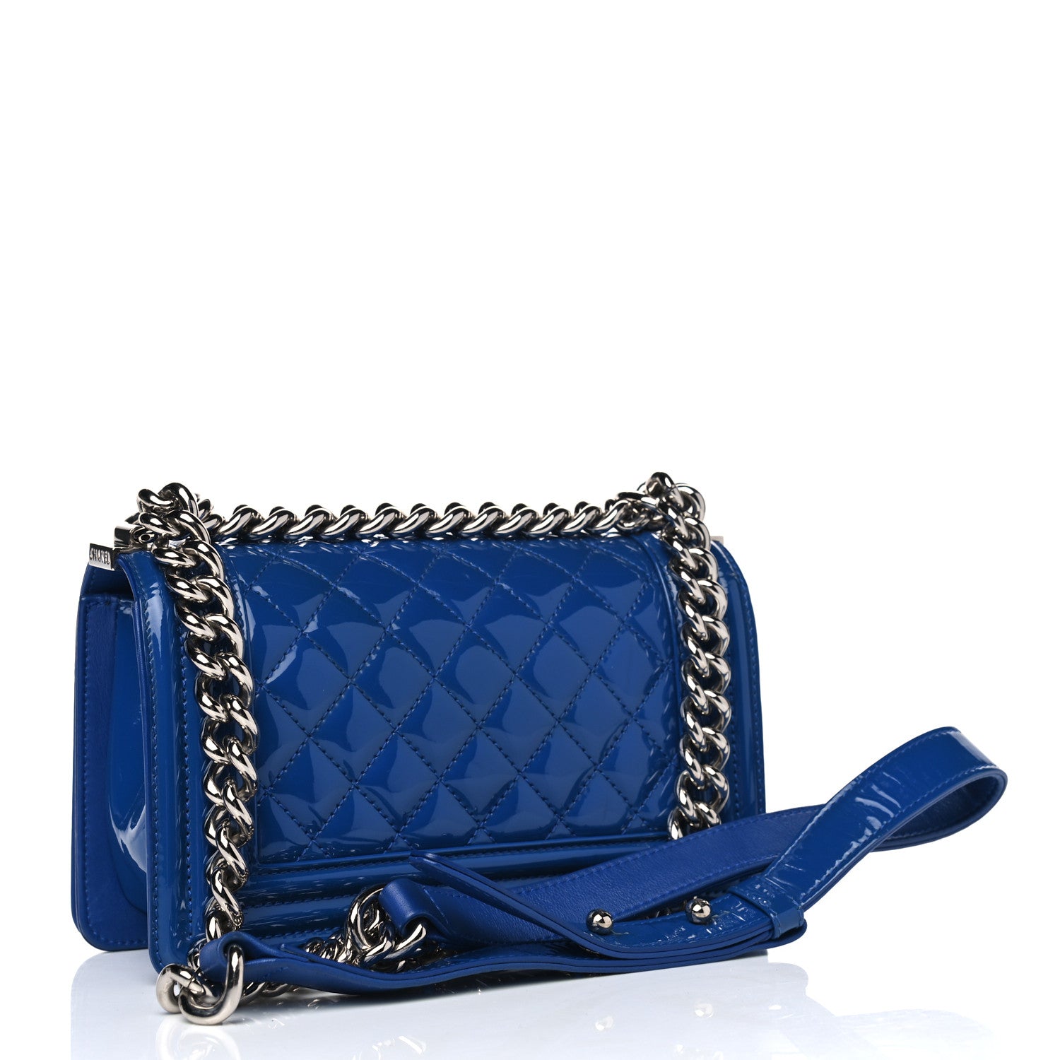 Chanel Patent Calfskin Quilted Small Plexiglass Boy Flap Blue 2 of 9