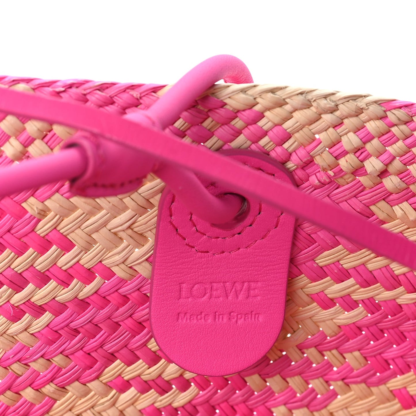 Iraca Palm Calfskin Paulas Ibiza Medium Anagram Basket Tote Bag Fuchsia