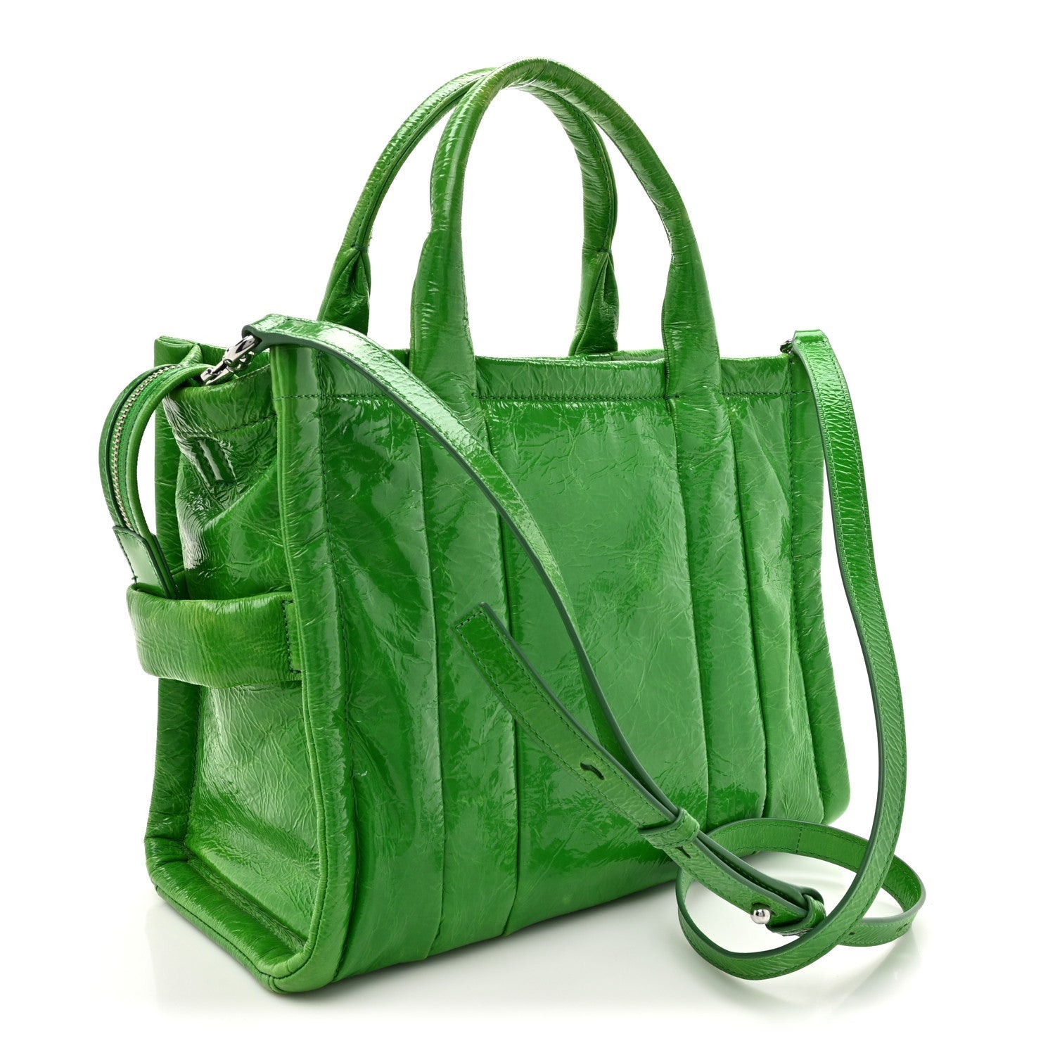 Marc Jacobs Shiny Crinkled Calfskin Medium The Tote Bag Green Glow 3 of 7
