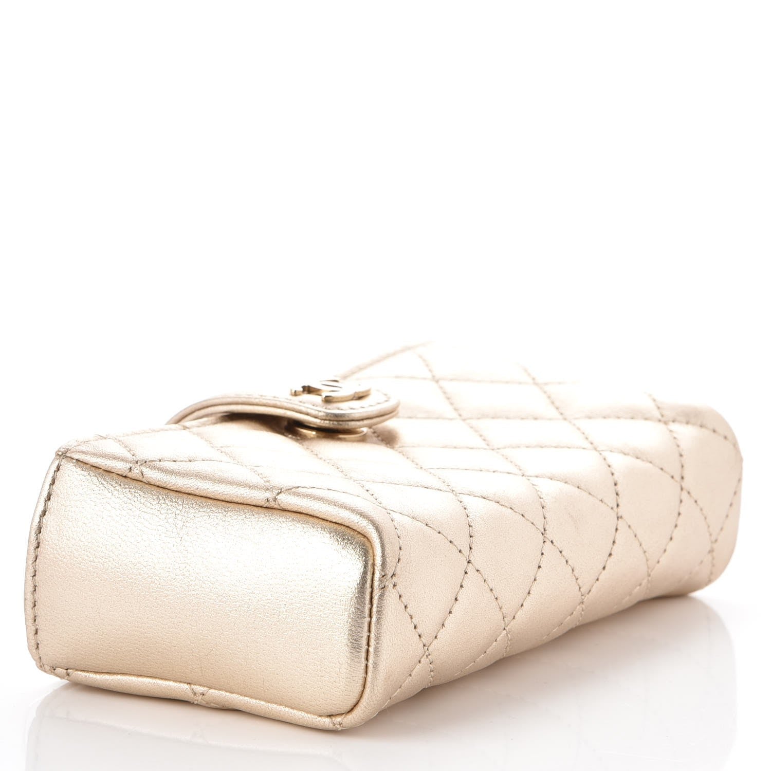 Chanel Metallic Calfskin Quilted Mini Phone Holder Clutch Light Gold 4 of 7