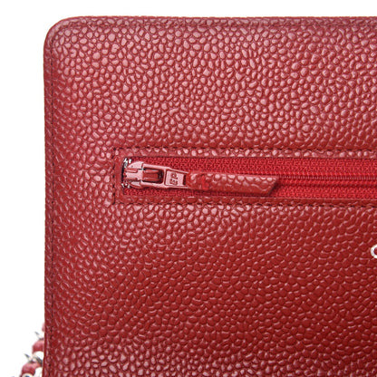Chanel Caviar Quilted Wallet on Chain WOC Red 9 of 10