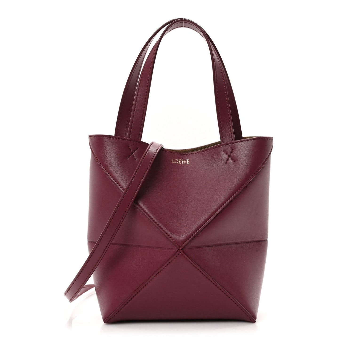Shiny Calfskin Mini Puzzle Fold Tote Crimson