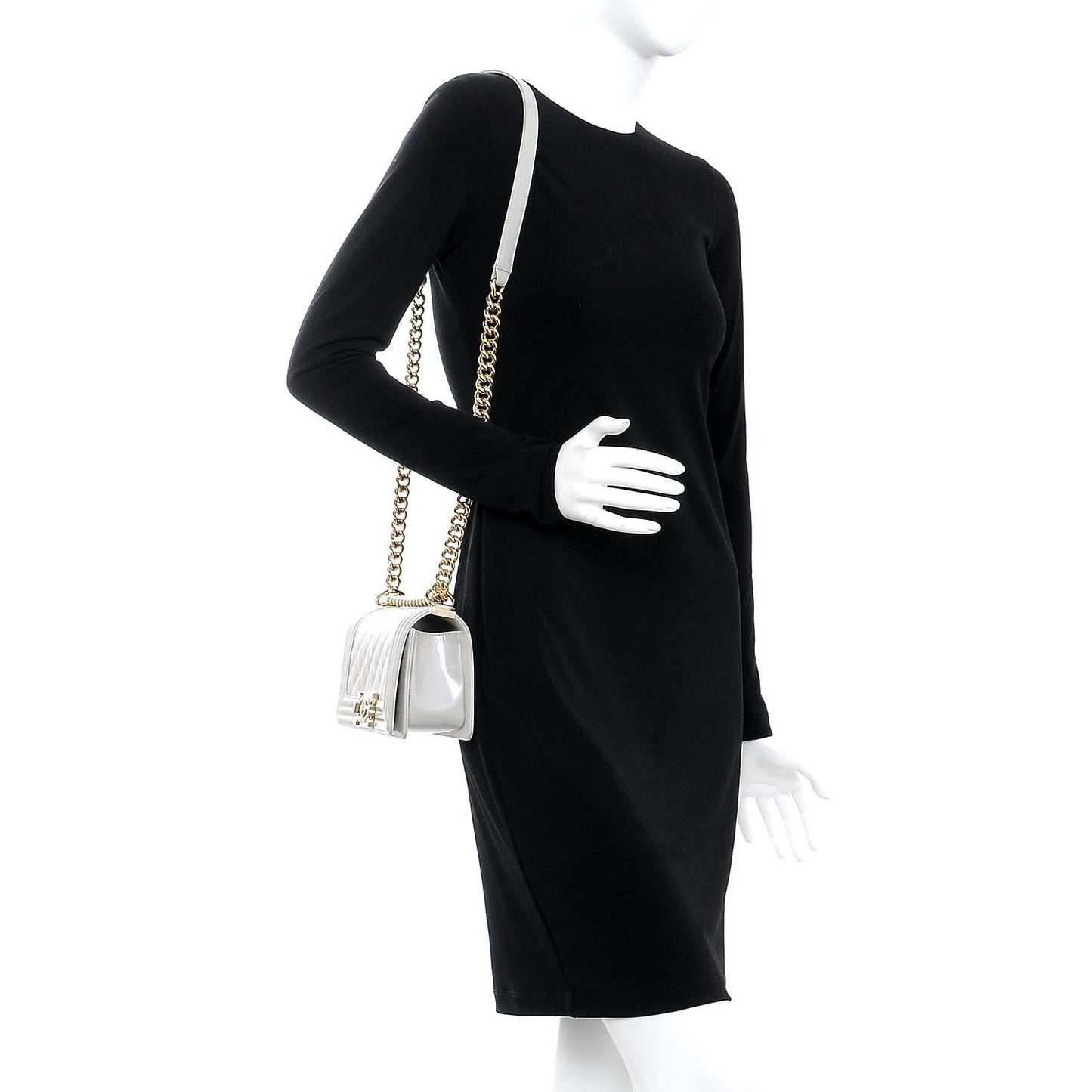 Iridescent Calfskin Quilted Small Boy Flap Light Grey