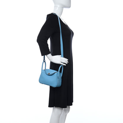 Hermes Taurillon Clemence Mini Lindy 20 Bleu Du Nord 2 of 10