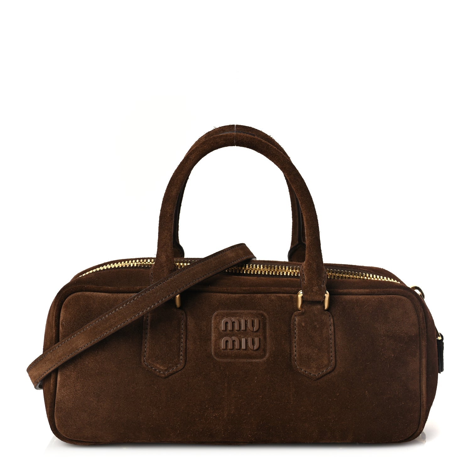 Miu Miu Camoscio Padded Large Arcadie Top Handle Bag Cacao 1 of 8