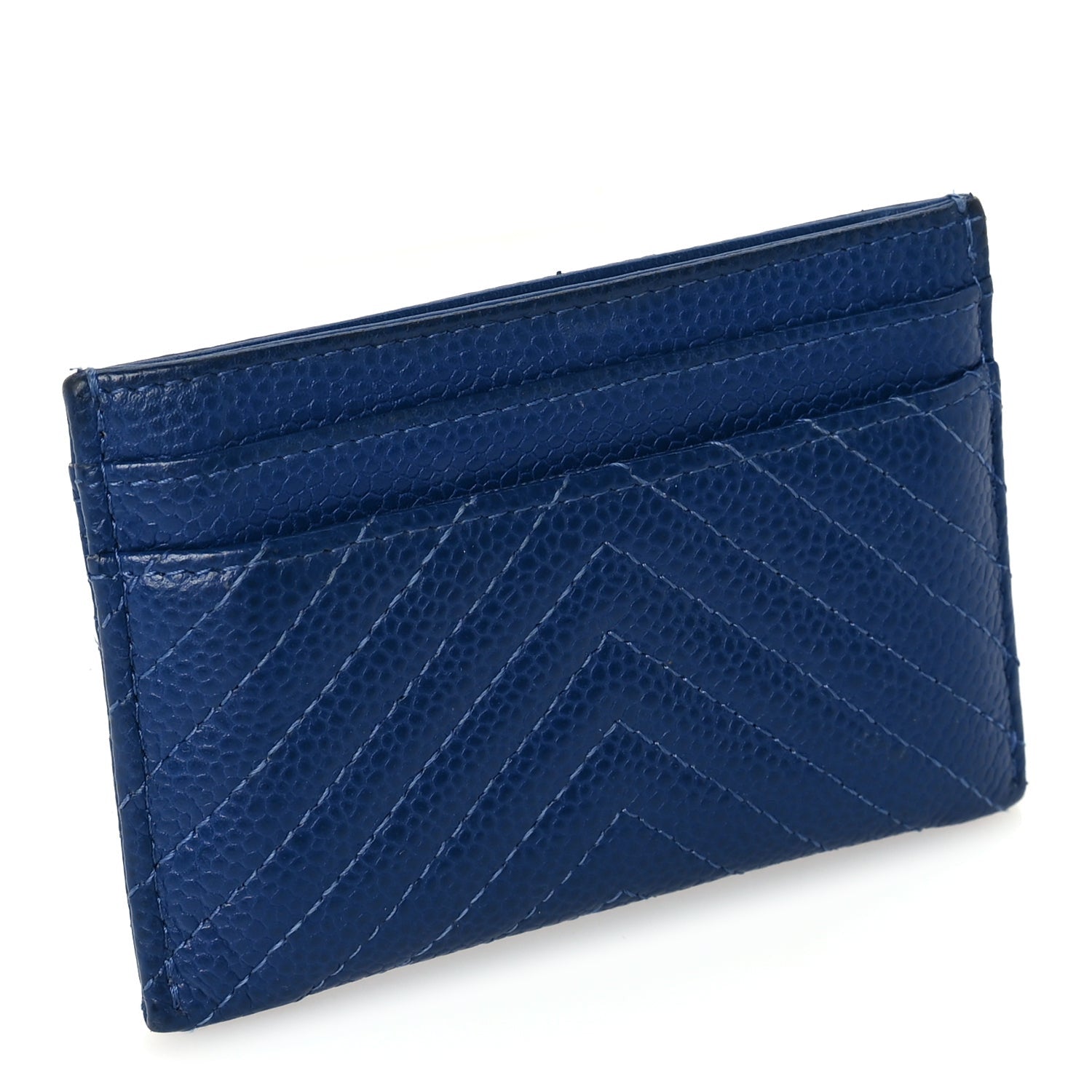 Chanel Caviar Chevron Quilted Boy Card Holder Blue 4 of 8
