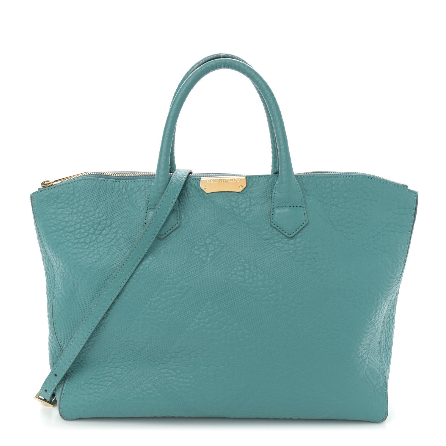 Burberry Heritage Grain Check Embossed Medium Dewsbury Tote Turquoise 1 of 7