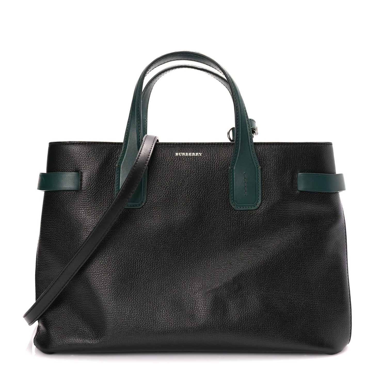Derby Calfskin House Check Medium Banner Tote Black Sea Green