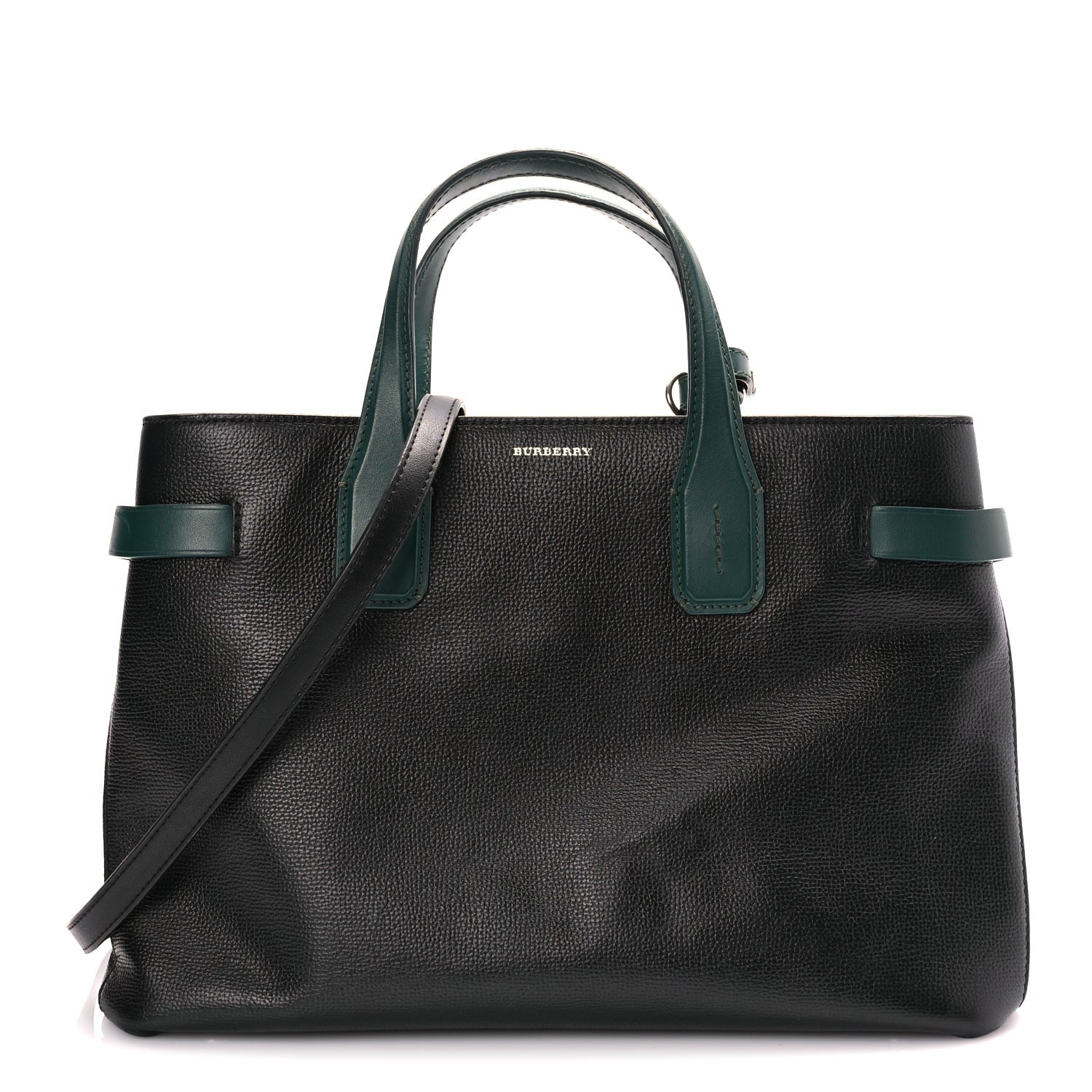 Burberry Derby Calfskin House Check Medium Banner Tote Black Sea Green 1 of 8