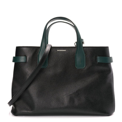 Burberry Derby Calfskin House Check Medium Banner Tote Black Sea Green 1 of 8