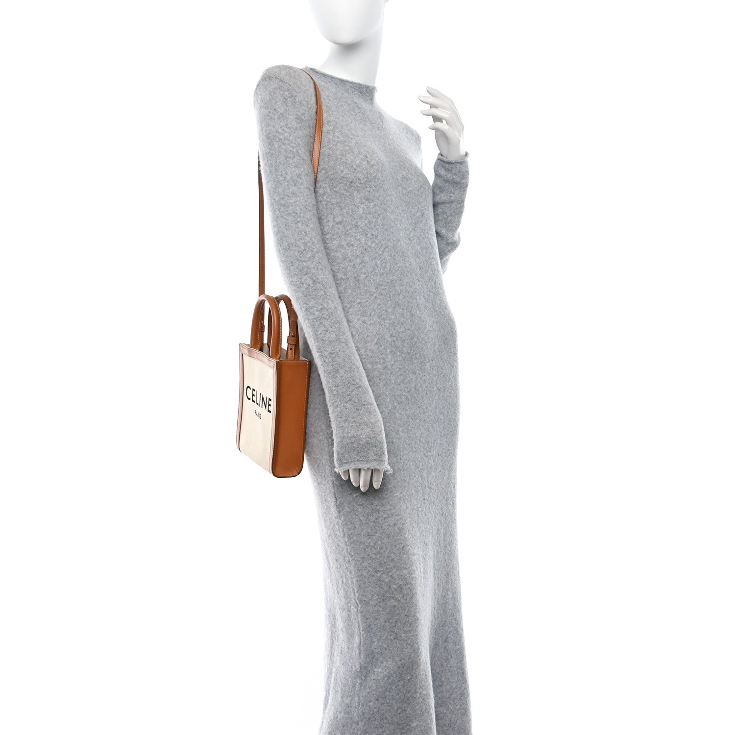 Celine Canvas Calfskin Mini Vertical Cabas Natural Tan 2 of 8