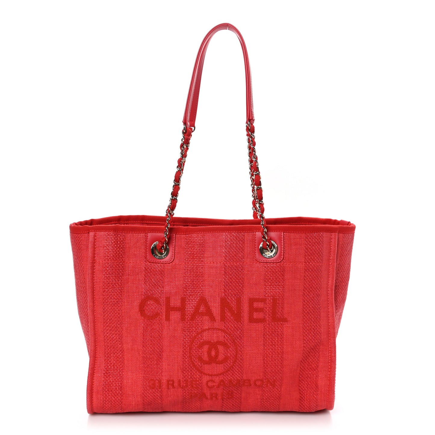 Mixed Fibers Striped Small Deauville Tote Red