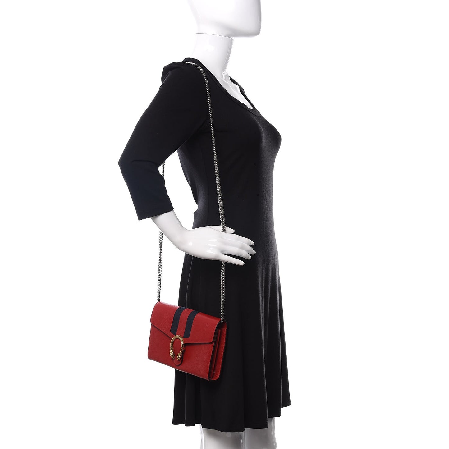 Calfskin Web Mini Dionysus Chain Wallet Hibiscus Red