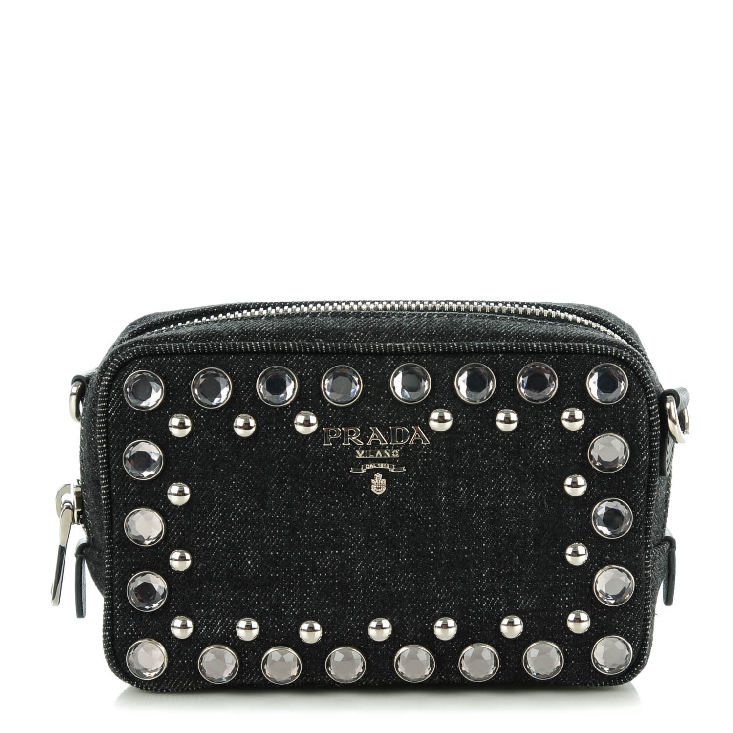Prada Denim Studded Embellished Mini Camera Crossbody Black 1 of 8
