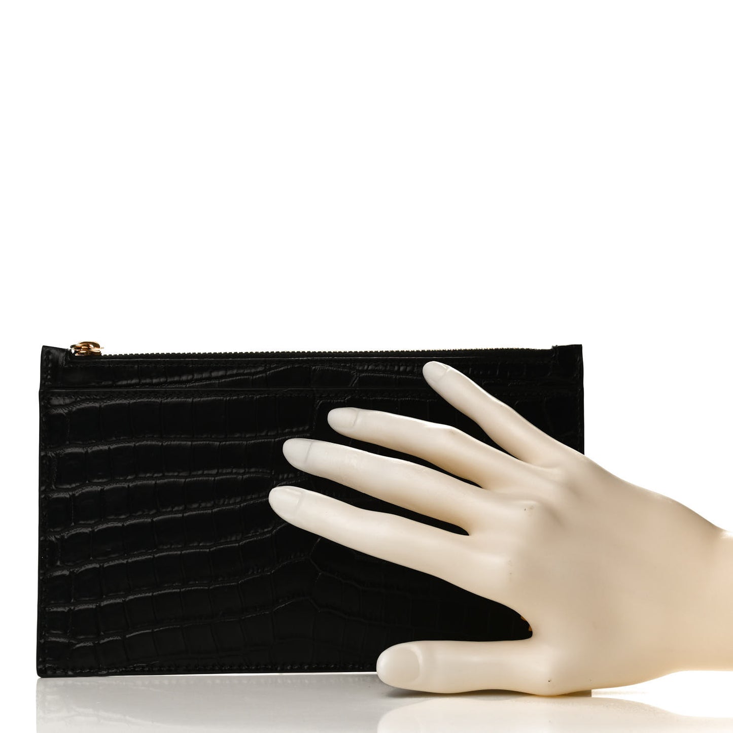 Calfskin Crocodile Embossed Monogram Bill Pouch Black