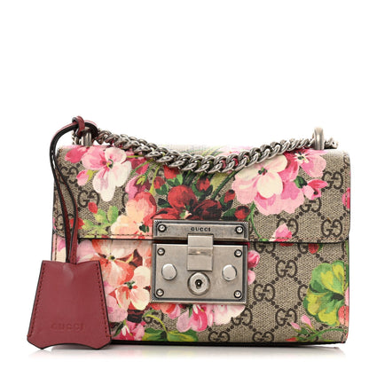 Gucci GG Supreme Monogram Blooms Small PadLock Shoulder Bag Beige Multicolor Dry Rose 1 of 7