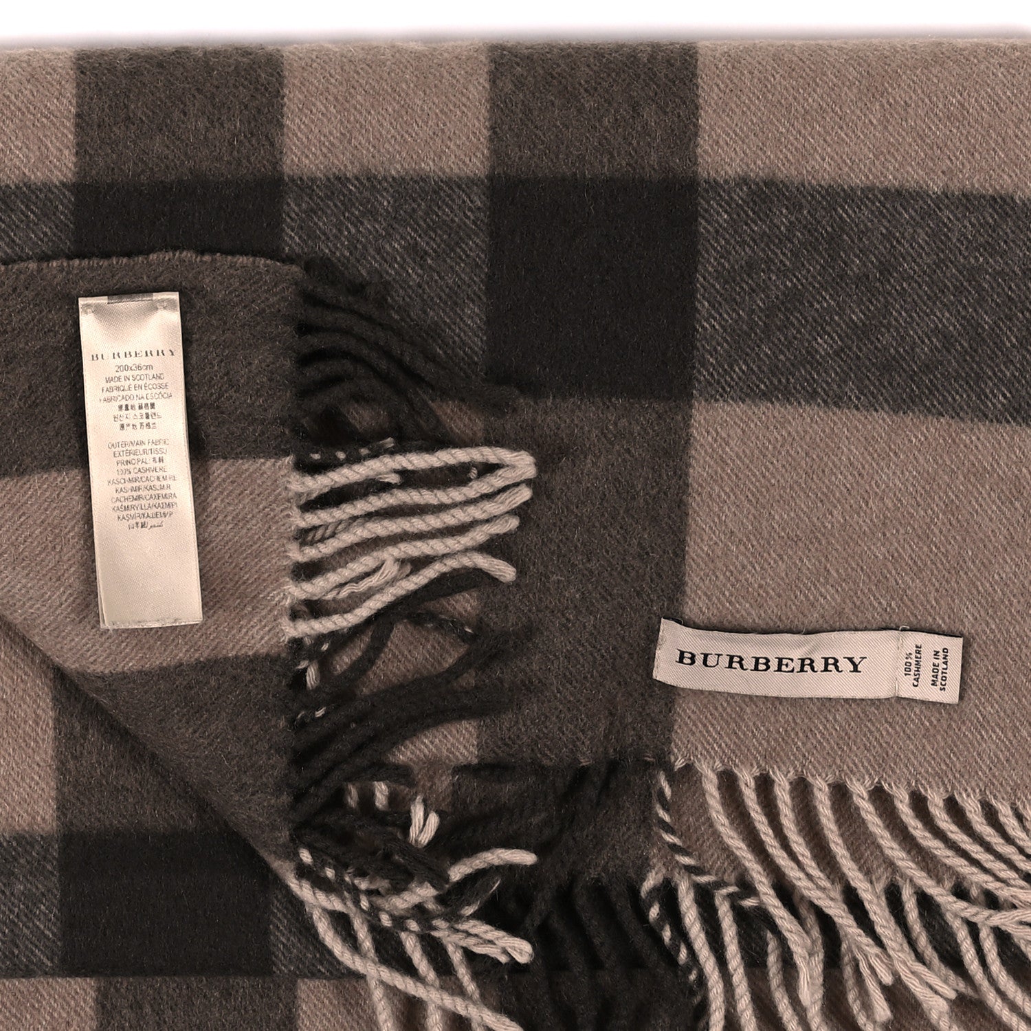 Burberry Cashmere Giant Exploded Check Fringe Scarf Camel 3 of 3
