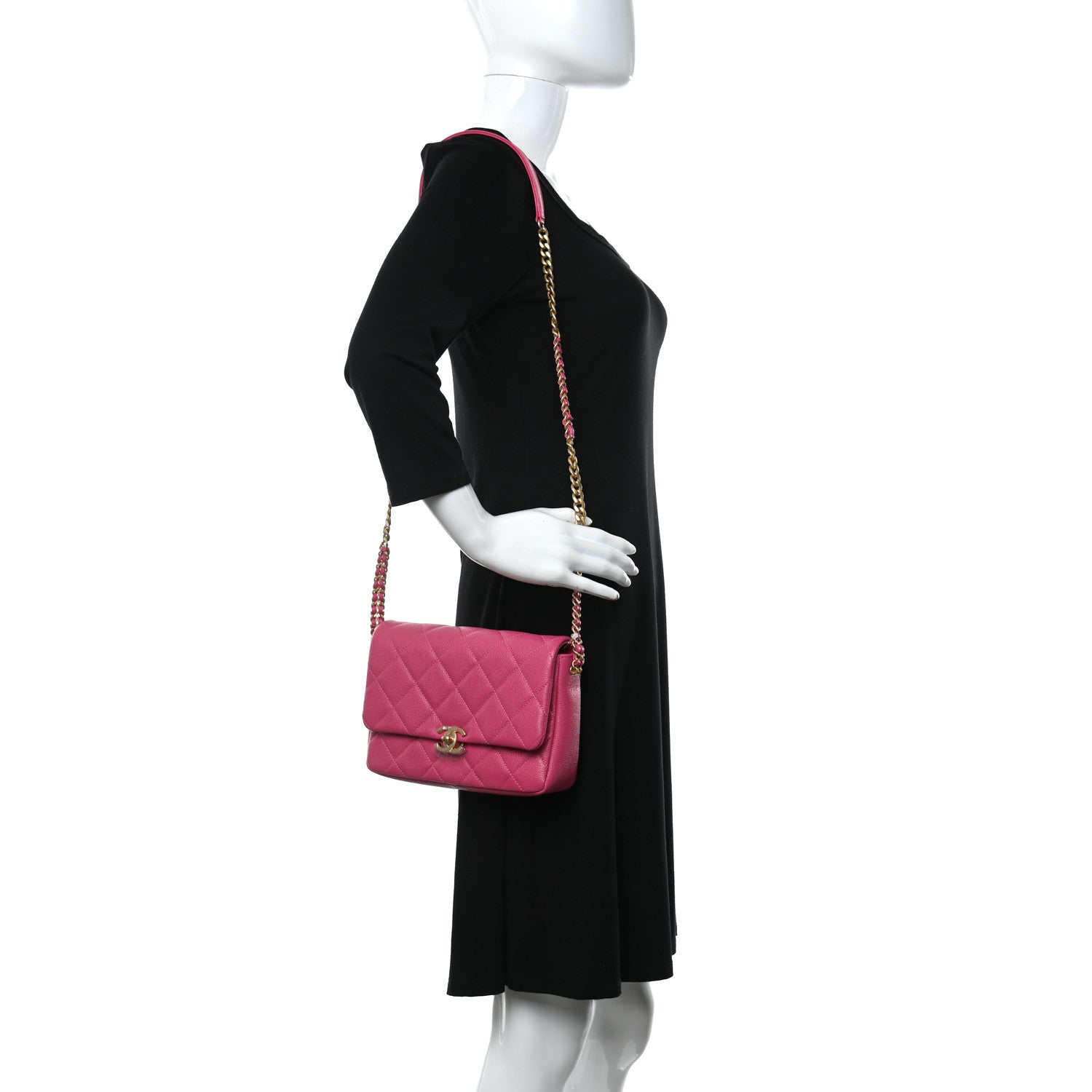 Chanel Shiny Caviar Quilted Small Chain Melody Flap Dark Pink 2 of 11