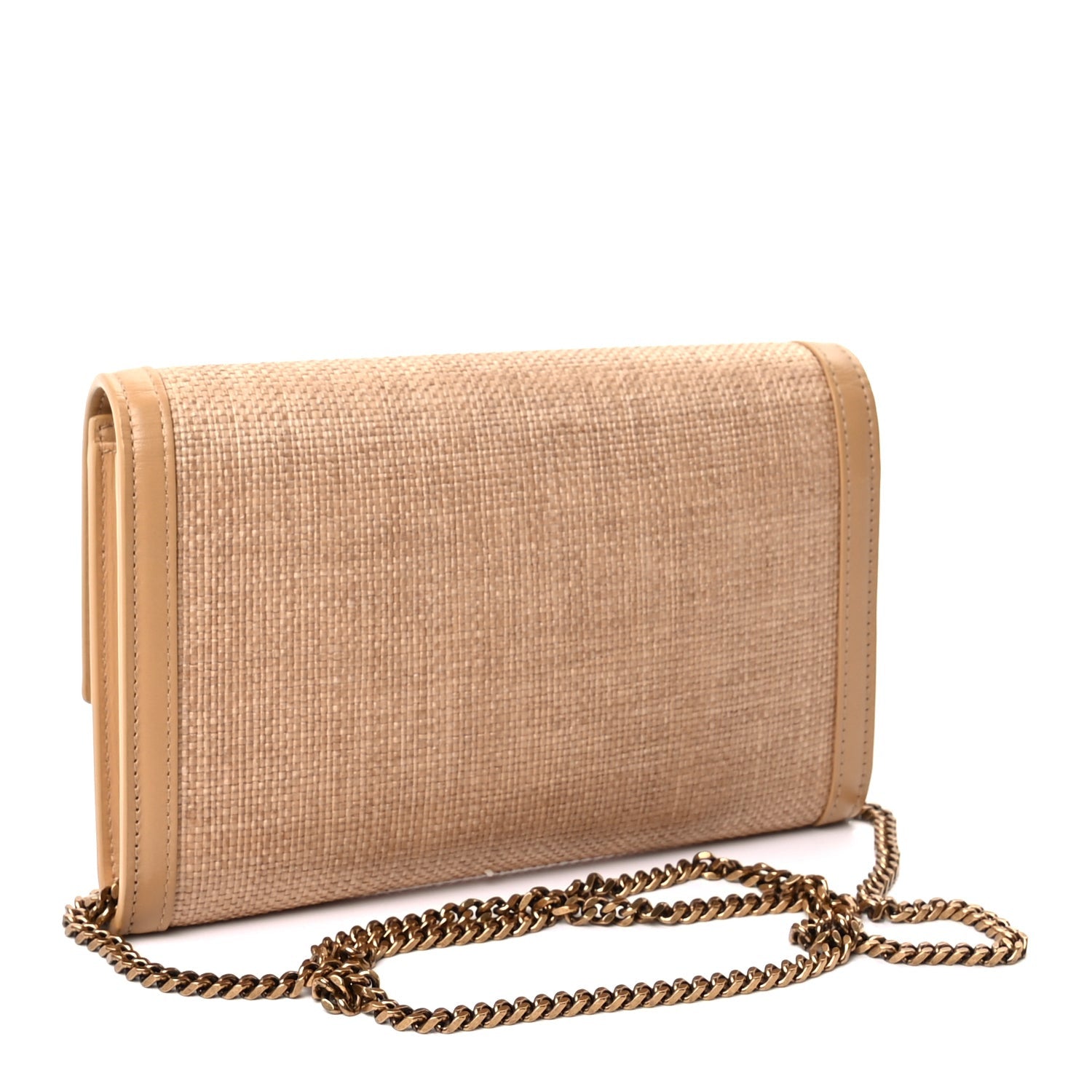 Saint Laurent Micro Raffia Monogram Uptown Chain Wallet Natural Hay Blush 2 of 8