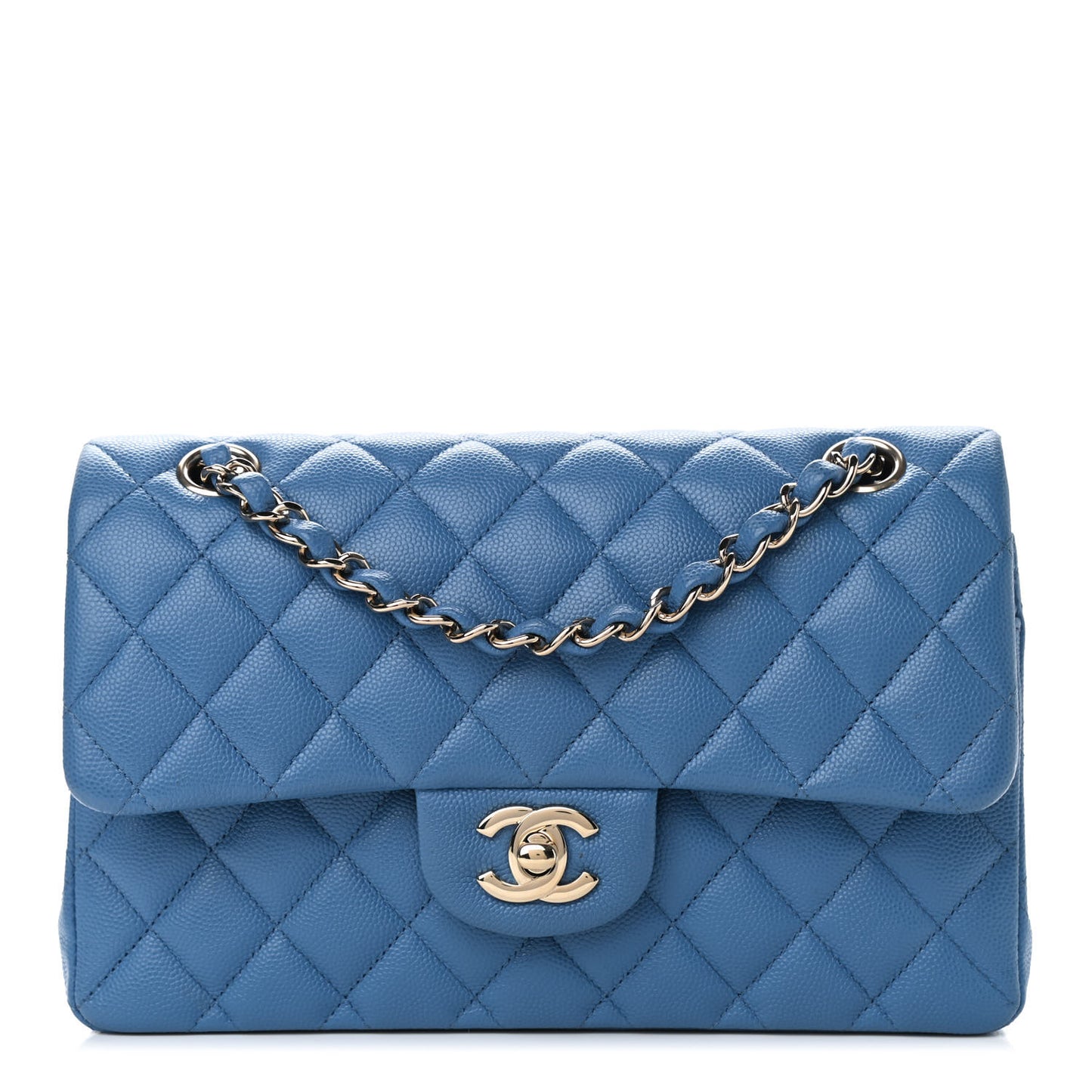 Caviar Quilted Small Double Flap Blue