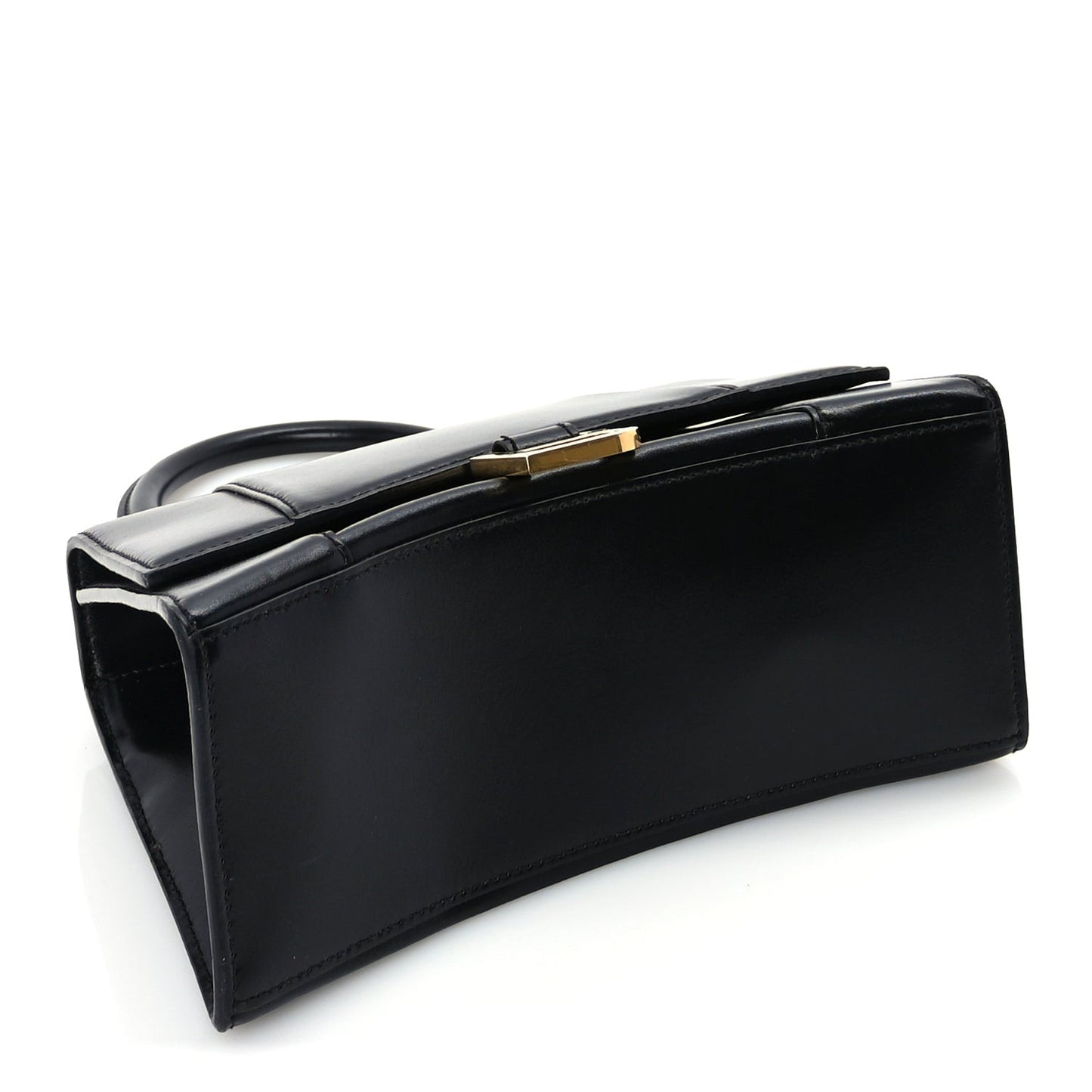 Shiny Box Calfskin Small Hourglass Top Handle Bag  Black
