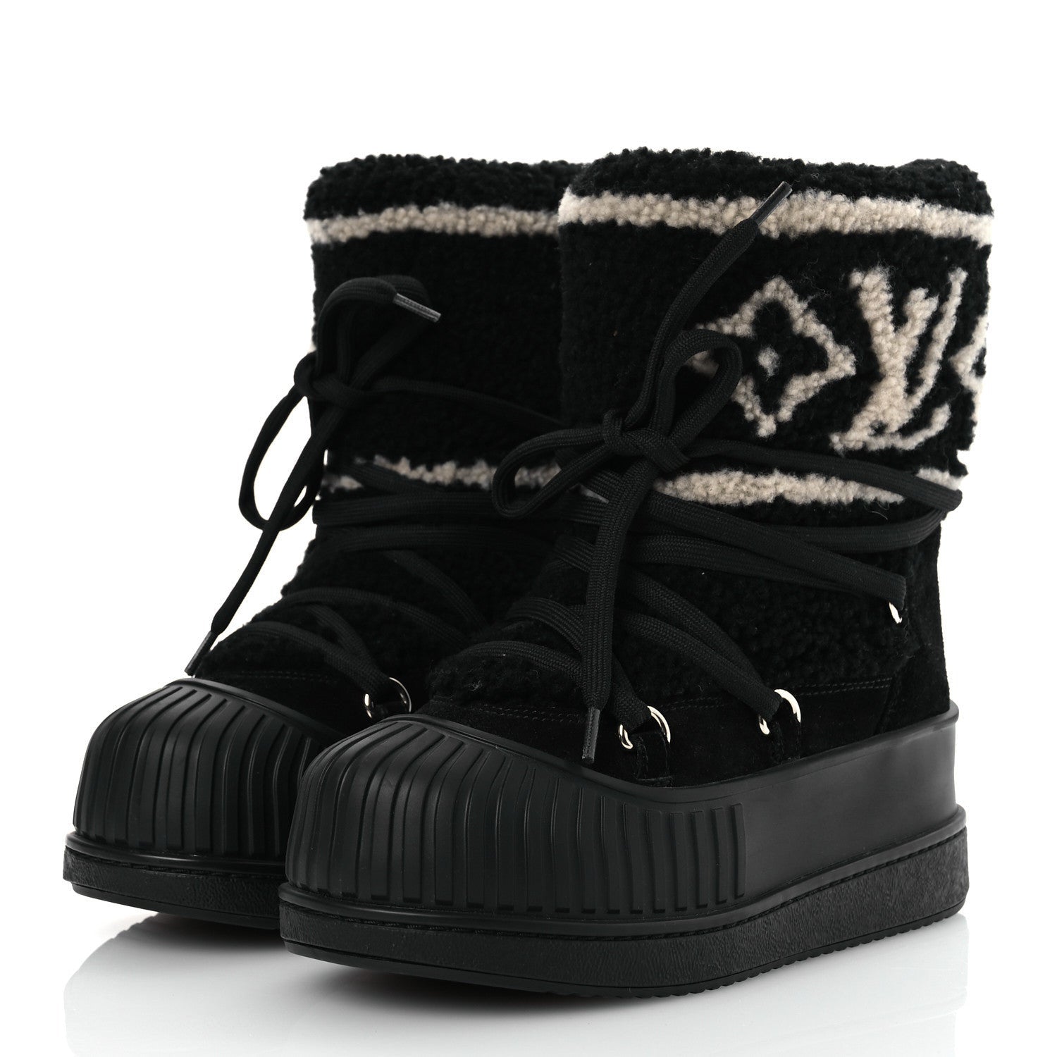 Louis Vuitton Suede Shearling Polar Flat Half Boots Black 4 of 7