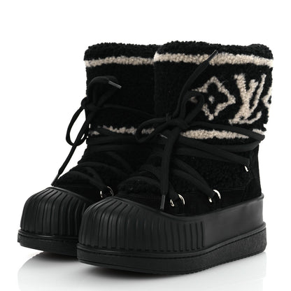 Louis Vuitton Suede Shearling Polar Flat Half Boots Black 4 of 7