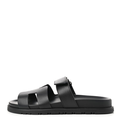 Hermes Calfskin Womens Chypre Sandals 38.5 Black 1 of 9