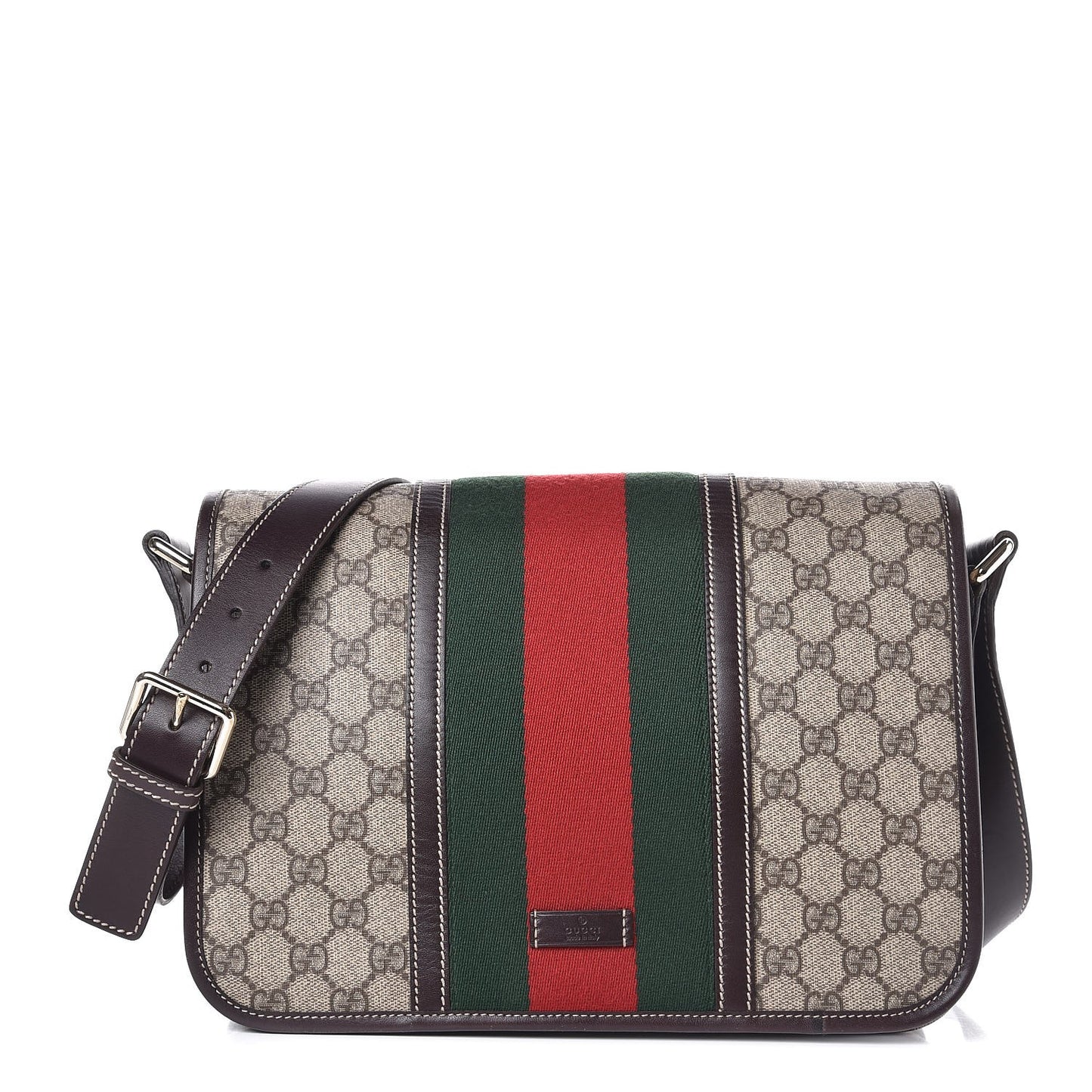 GG Plus Monogram Web Medium Flap Messenger Beige Dark Brown