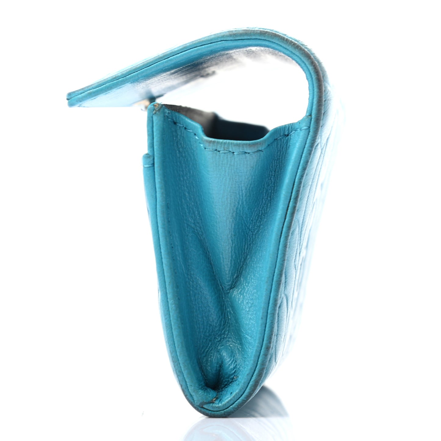 Lambskin Camellia Embossed Flap Card Holder Blue