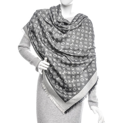 Louis Vuitton Silk Wool Monogram Denim Shawl Black 2 of 6