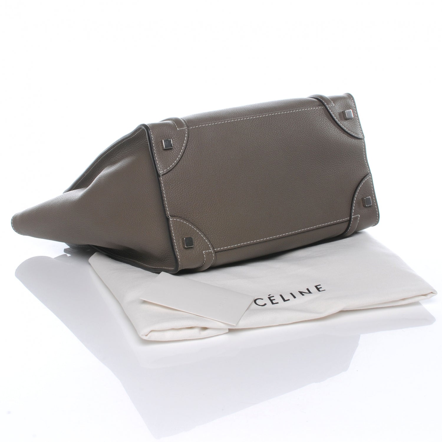 Celine Drummed Calfskin Mini Luggage Bag Souris 4 of 9