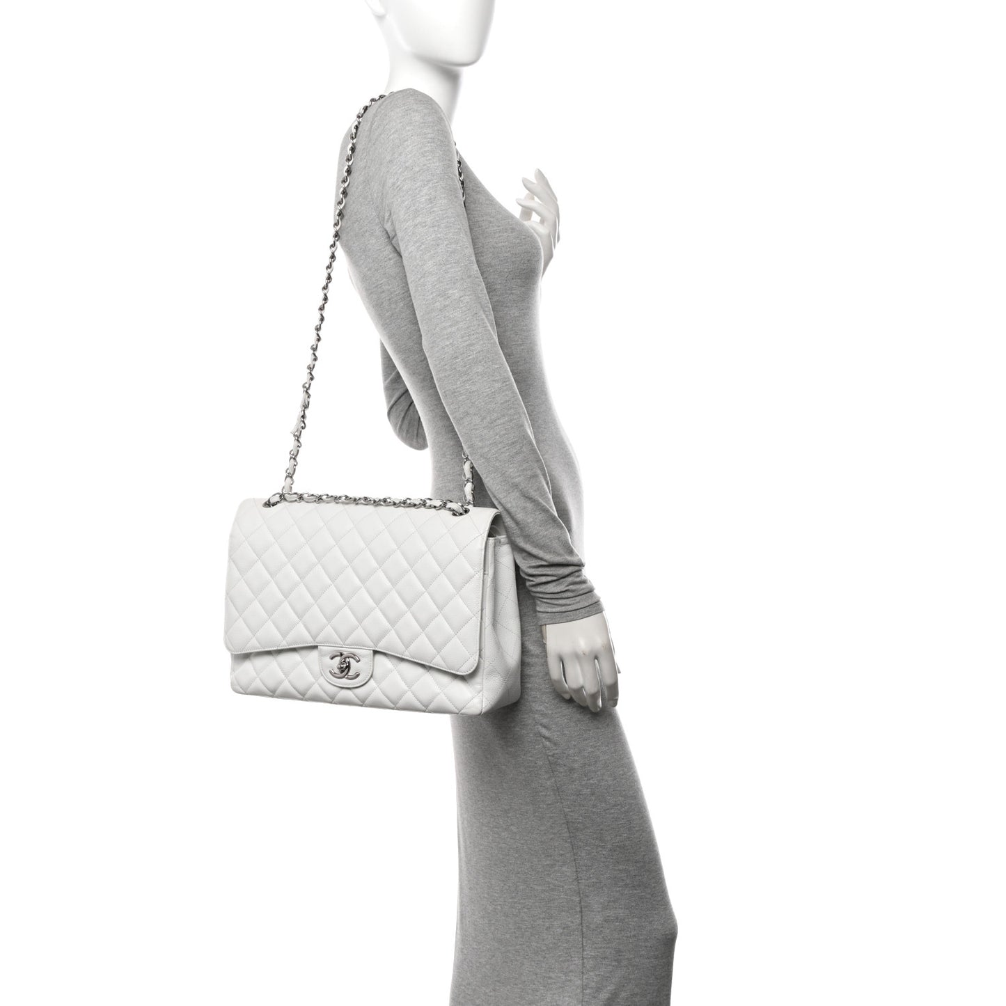 Caviar Quilted Maxi Double Flap White