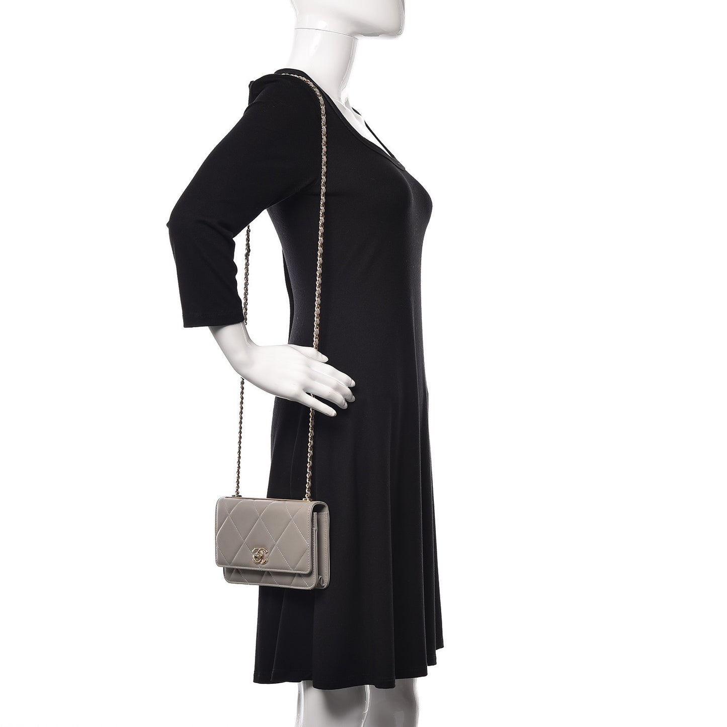 Lambskin Quilted Trendy CC Wallet On Chain WOC Grey