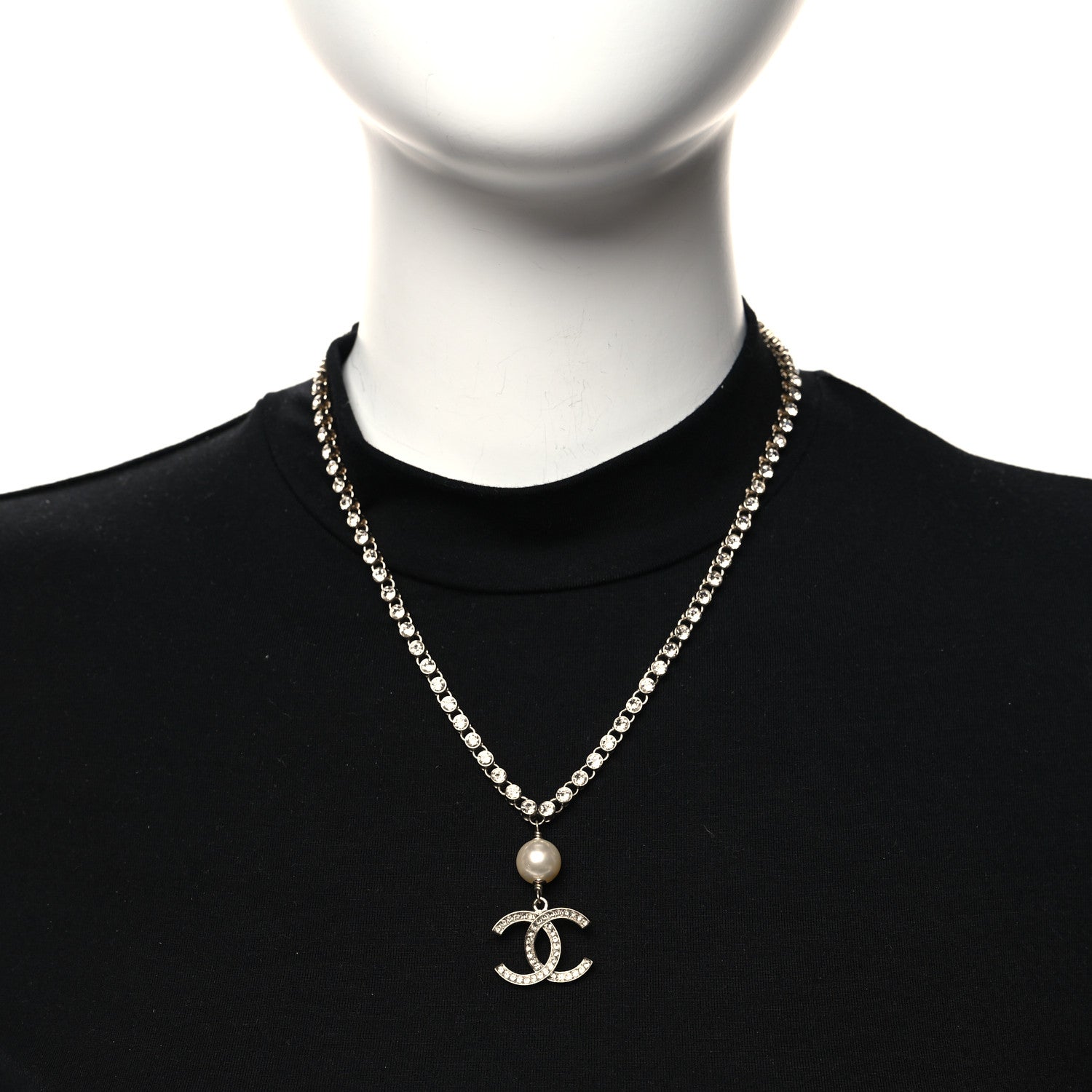 Chanel Pearl Crystal CC Pendant Necklace Gold 2 of 4