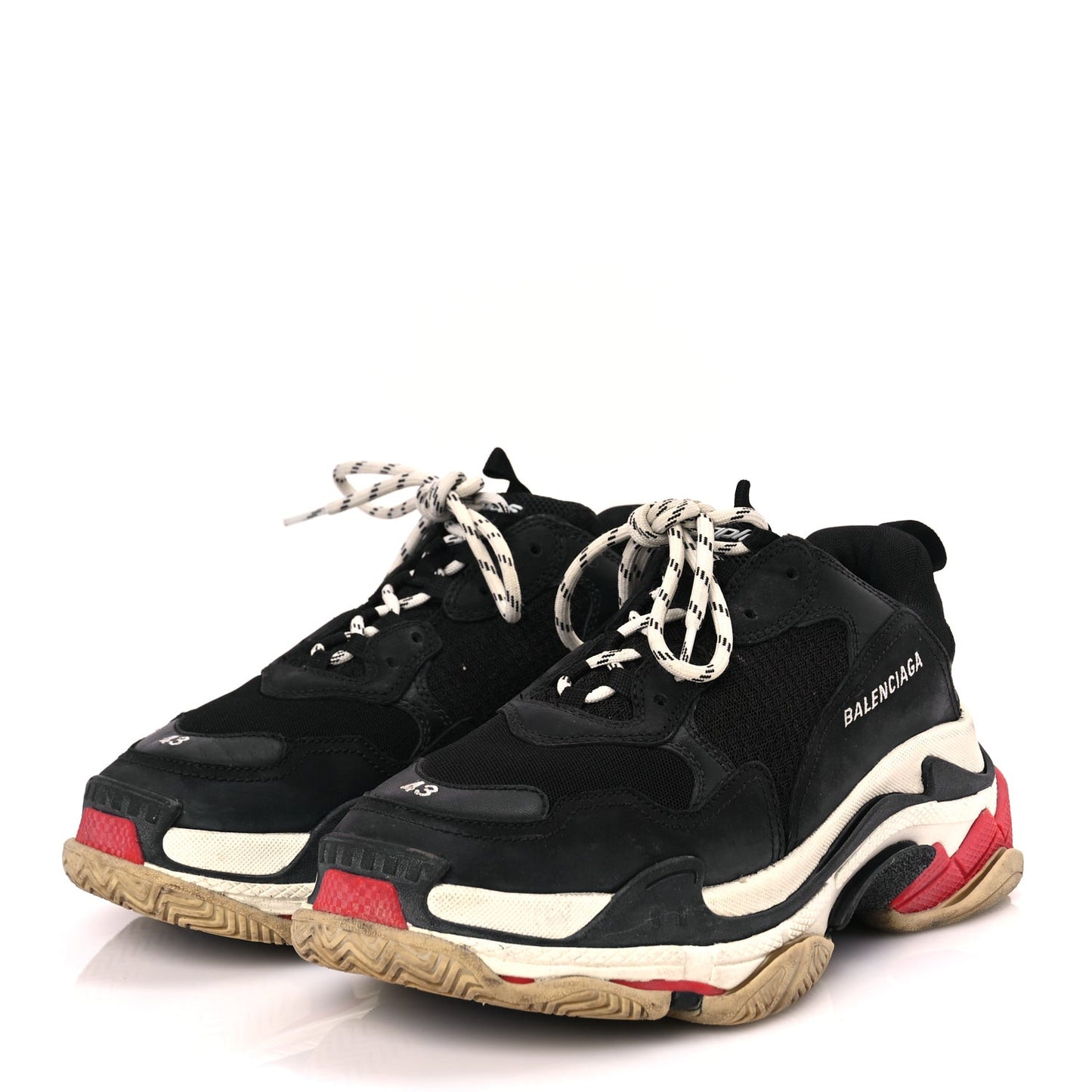 Fabric Mesh Washed Effect Mens Triple S Sneakers 43 Black Red
