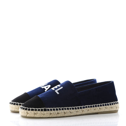 Chanel Velvet Logo Espadrilles 37 Navy Black 3 of 9