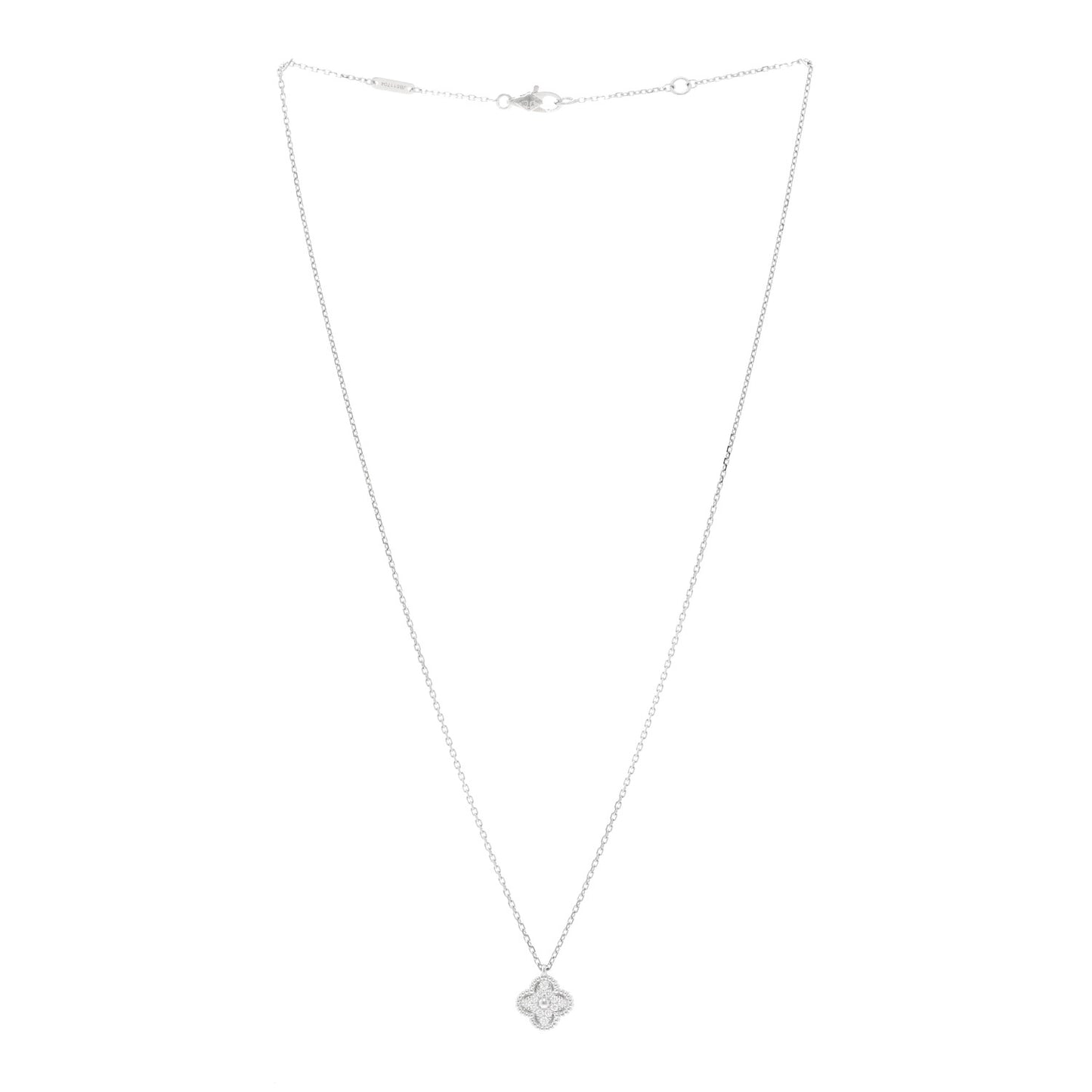 18K White Gold Diamond Sweet Alhambra Pendant Necklace