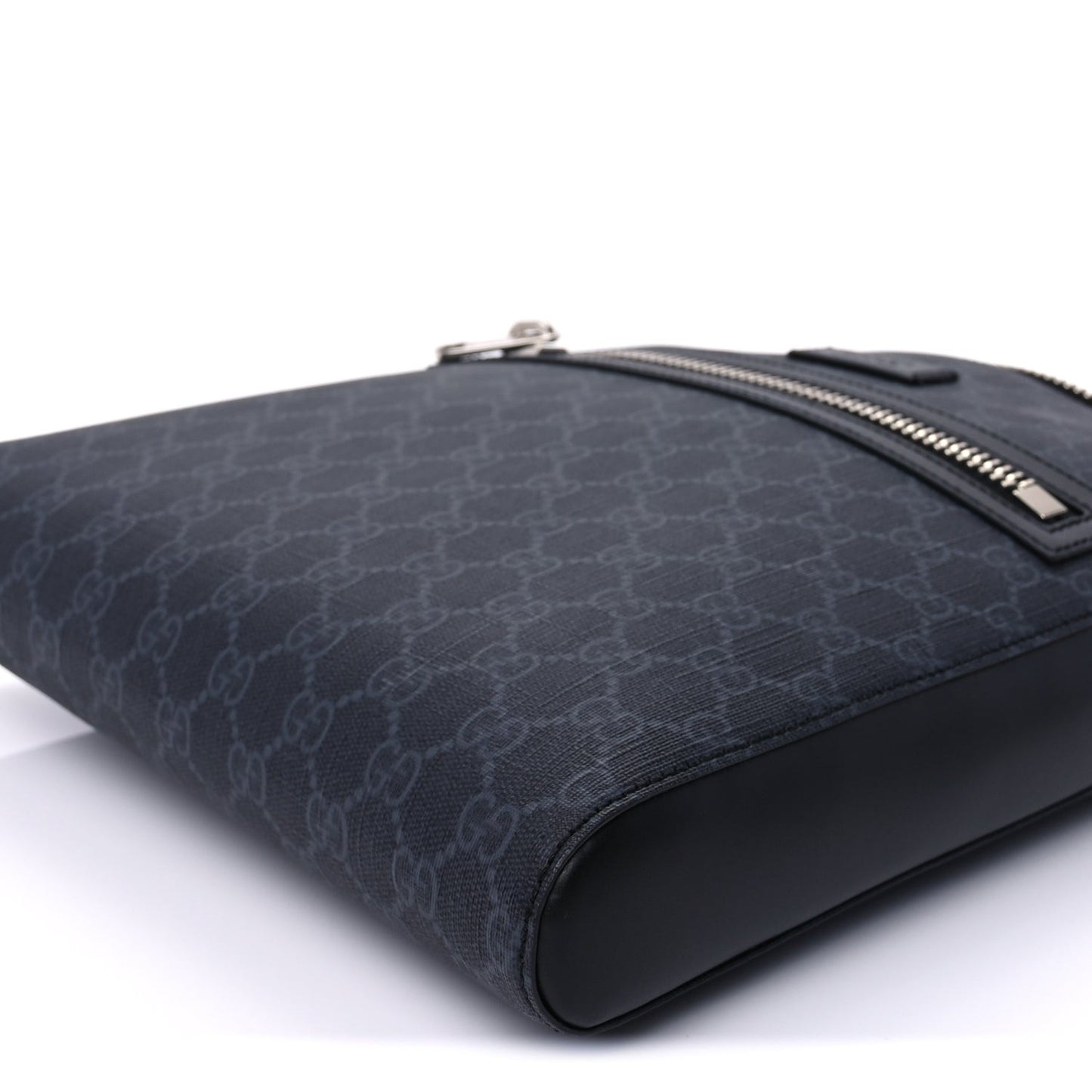 GG Supreme Monogram Appia Calfskin Web Flat Messenger Bag Black Grey