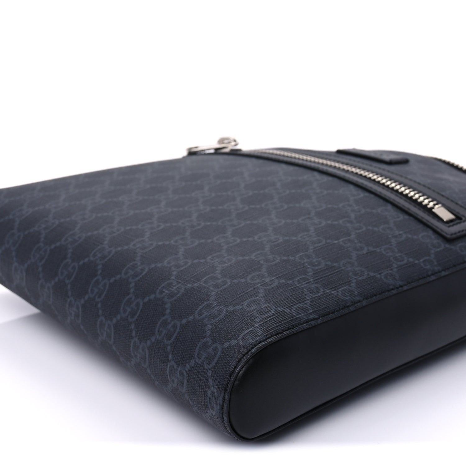Gucci GG Supreme Monogram Appia Calfskin Web Flat Messenger Bag Black Grey 8 of 8