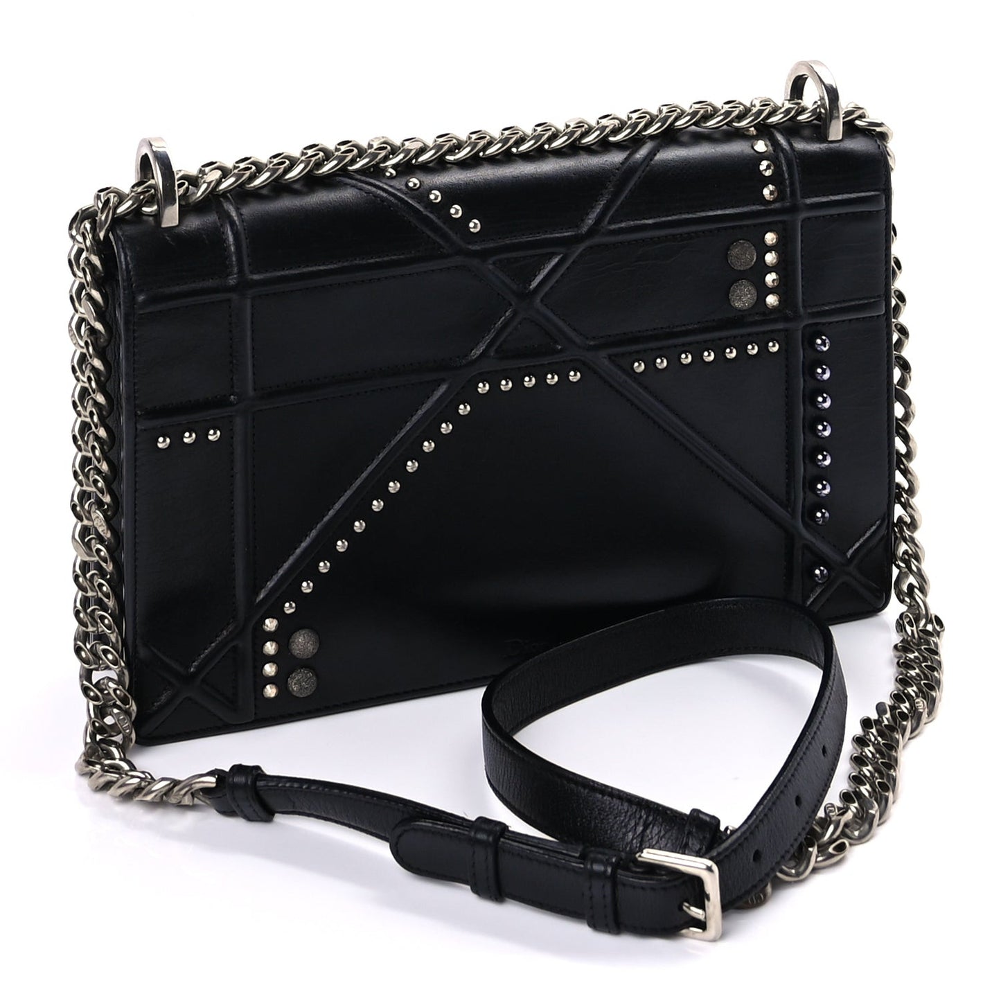 Lambskin Studded Medium Diorama Flap Bag Black Black