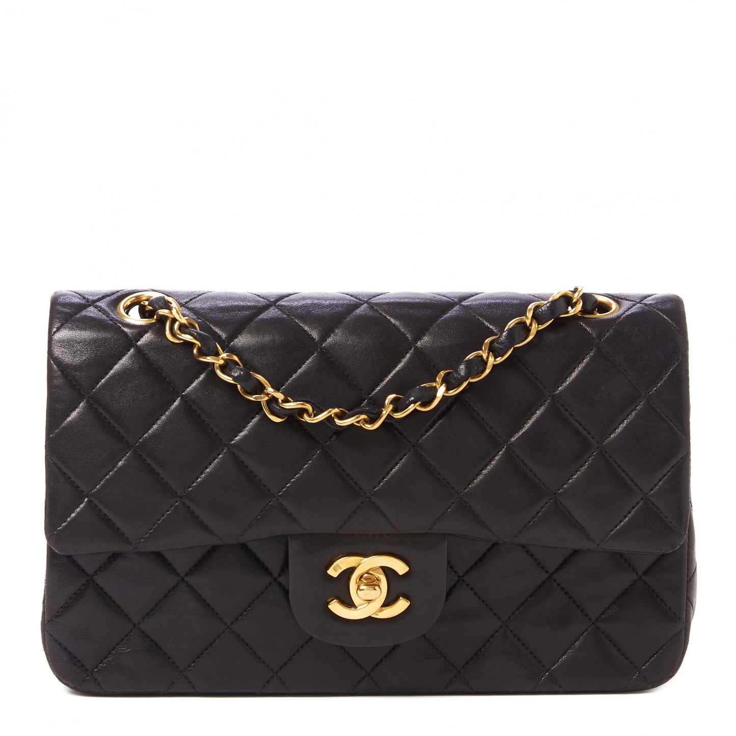 Lambskin Quilted Small Double Flap Black
