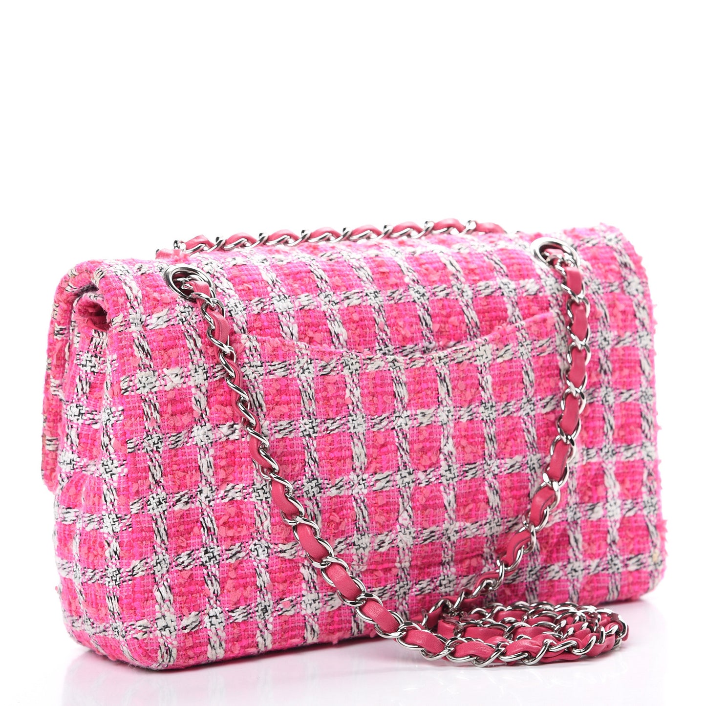 Tweed Quilted Medium Double Flap Hot Pink