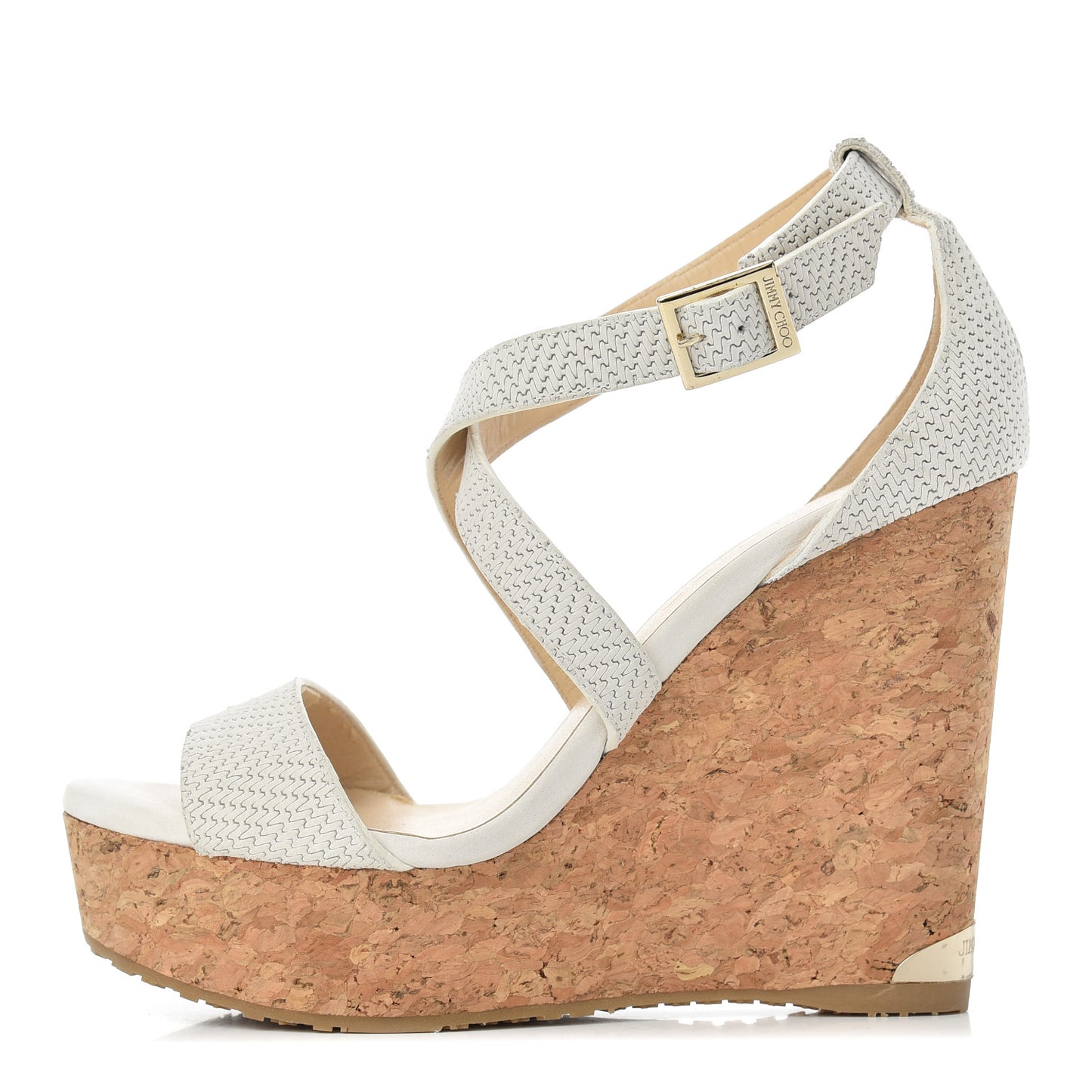Nubuck Embossed Cork Portia 120 Wedge Sandals 37 Latte