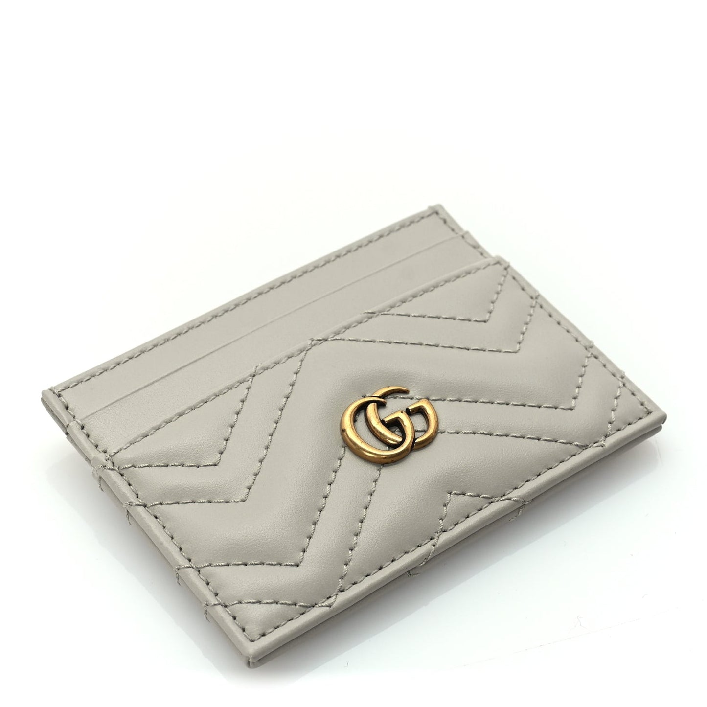 Calfskin Matelasse GG Marmont Card Holder  Light Grey